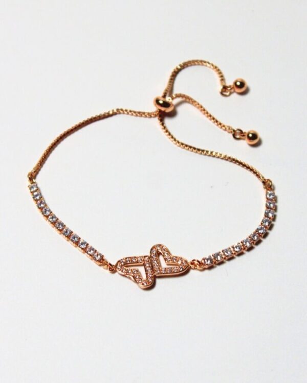 Adjustable Dual Heart Tennis Bracelet – Gold – Nuzha - Image 6