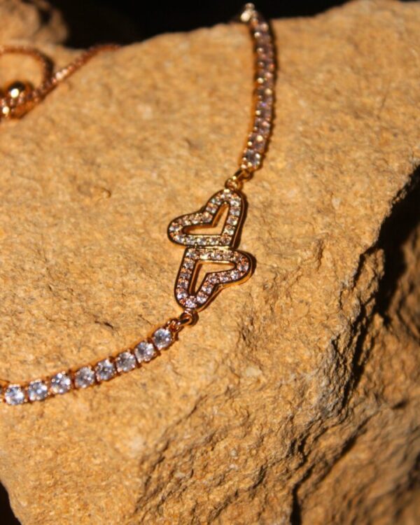 Adjustable Dual Heart Tennis Bracelet – Gold – Nuzha - Image 2